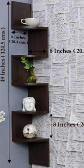 Classic 5-Tier Zigzag Wooden Corner Wall Shelf – Walnut Finish