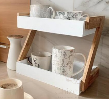 Wooden & White 2-Tier Utility Rack with Mugs [FREE Almonds (100g)]