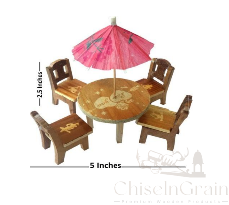 Miniature Wooden Dining Set with Umbrella