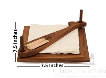 Wooden Napkin Fish Tissue Stand | Tissue Paper Holder with Toothpick Holder for Kitchen Counter, Dining Table, and Office | Wooden & Iron Tissue Box Holder (Brown)