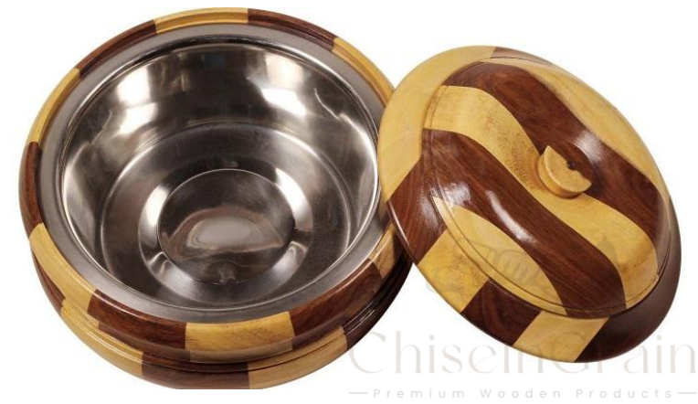 Wooden & Steel Chapati Box with Lid