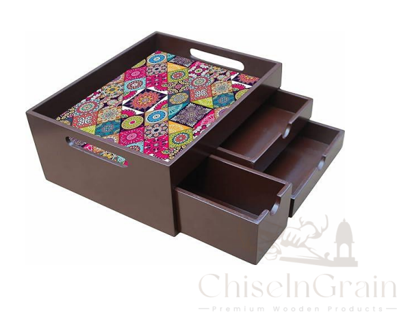 Wooden Multipurpose Organizer with Drawers & Colorful Top - Image 2