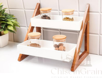 2-Tier Wooden & White Kitchen Rack with Glass Jars + Free 100g Cashews - Image 2