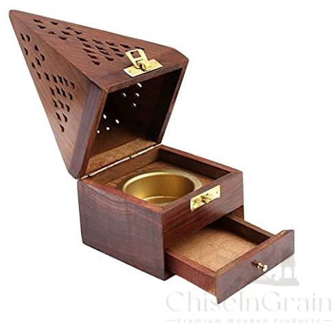 CRAFTSLY SHOPPEE Wooden Incense Sticks Holder Wooden Pyramid Incense Box Ash Catcher Home Fragrance Stand Holder Agarbatti & Dhoop Dan(Box) Brown(Triangular) - Image 2