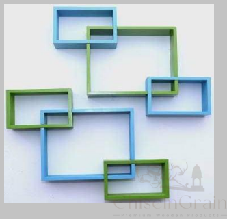 Modern Wooden Wall Shelf – Blue & Green Geometric Rack