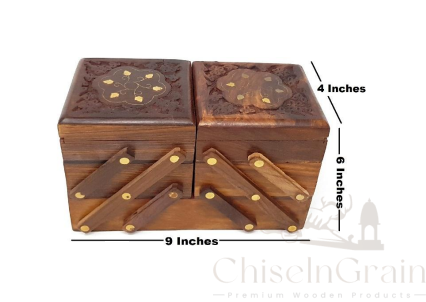 Handcrafted Wooden Folding Jewelry/Storage Box (Dual Compartments)