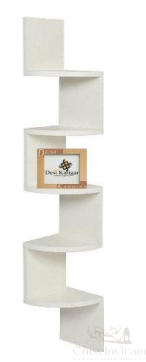 🌟 Modern Wooden Corner Wall Shelf – Zig-Zag Design (White)