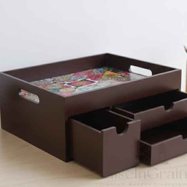 Wooden Multipurpose Organizer with Drawers & Colorful Top