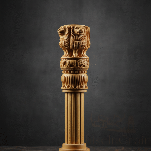 The Sarnath Legacy: Handcrafted Wooden Ashoka Stambh (Lion Capital of Ashoka)