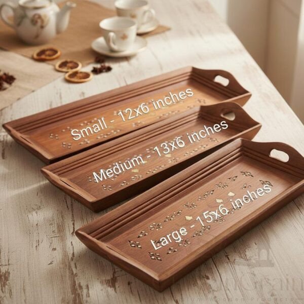 Handcrafted Wooden Serving Tray Set (Set of 3)