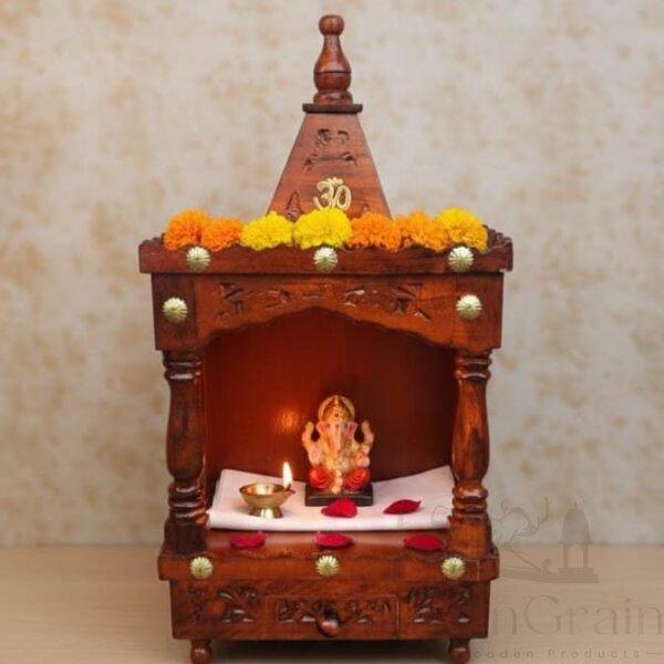 Mini Wooden Pooja Mandir (7x4 inches)