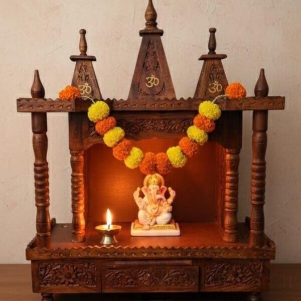 Handcrafted Wooden Home Temple (Mandir) – Traditional Design (24x12 inches)