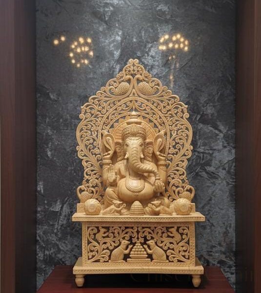 Luxury Handcrafted Kadam Wood Lord Ganesha Idol