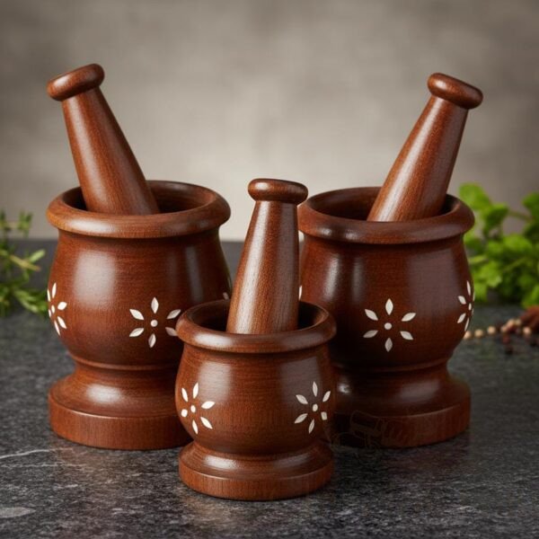 Handcrafted Wooden Mortar & Pestle Set (Spice Grinder)